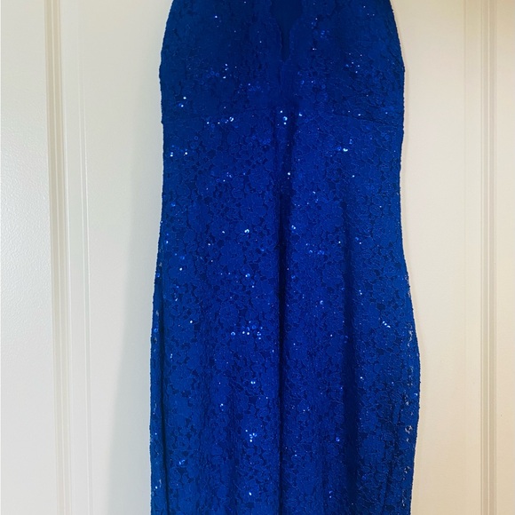Royal blue sequin & lace cocktail dress - Picture 3 of 7